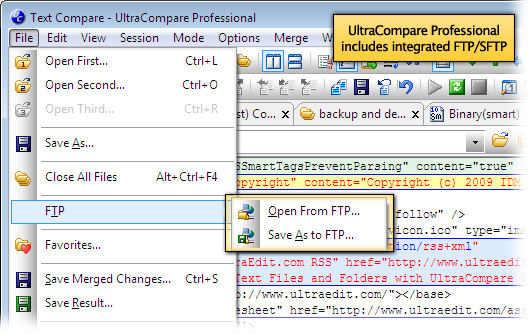 UltraCompare supports FTP/SFTP