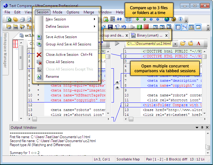 Screenshot of UltraCompare file/folder compare and merge utility